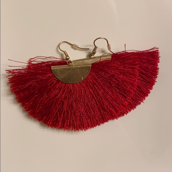Red Tassel statement Earring - Picture 1 of 2